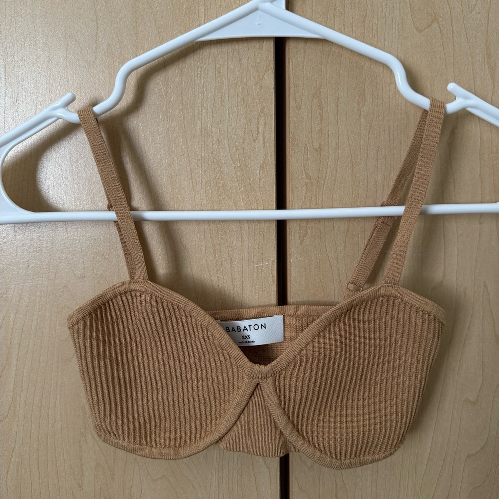 Babaton Tan Ribbed Bra with Sweetheart Neckline